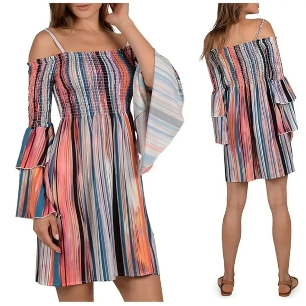 MOLLY BRACKEN Smocked Multi Color Dress SZ Small